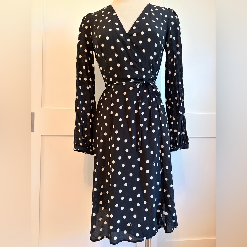 Realisation Par Sheer Silk Black & White Polka Dot Wrap Dress